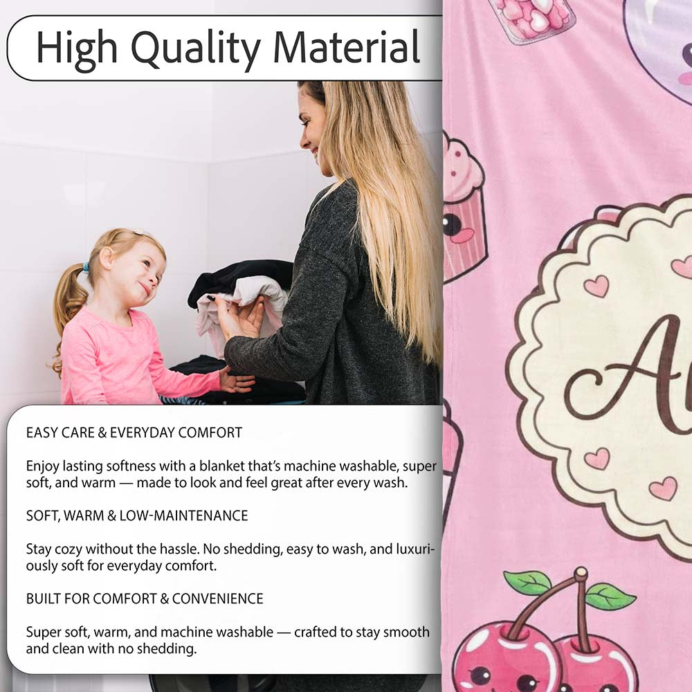 Cute Cupid Angels Hearts Sweets Lilac Background Seamless Pattern Personalised Custom Name Super Soft Fleece Blanket Bed Sofa Throw