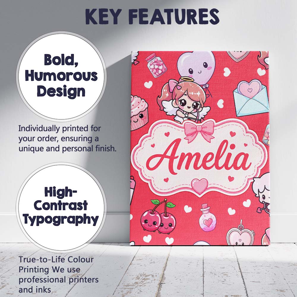 Personalised Name Cute Cupid Angels Hearts Custom Unique Gift Idea Elegant Feature Canvas Wall Art Print Decor Picture Ready to Hang