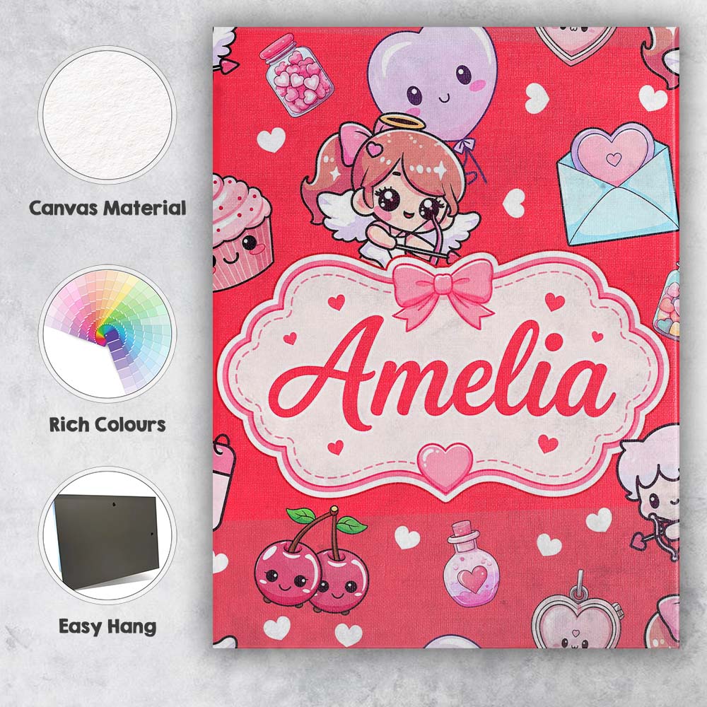 Personalised Name Cute Cupid Angels Hearts Custom Unique Gift Idea Elegant Feature Canvas Wall Art Print Decor Picture Ready to Hang