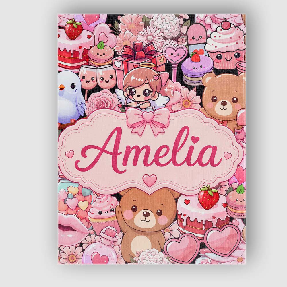 Personalised Name Cute Teddy Bears Cakes Custom Unique Gift Idea Elegant Feature Canvas Wall Art Print Decor Picture Ready to Hang