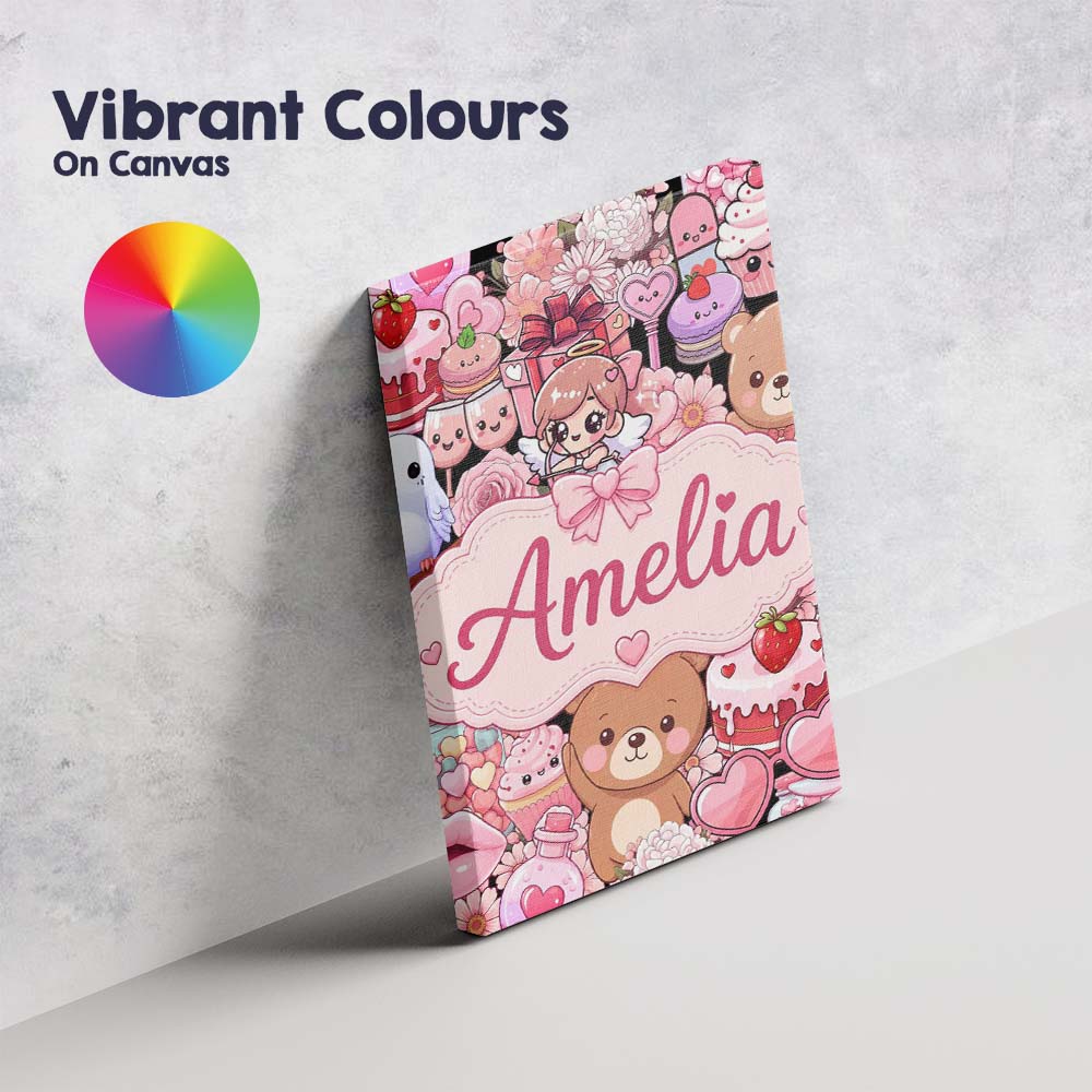 Personalised Name Cute Teddy Bears Cakes Custom Unique Gift Idea Elegant Feature Canvas Wall Art Print Decor Picture Ready to Hang