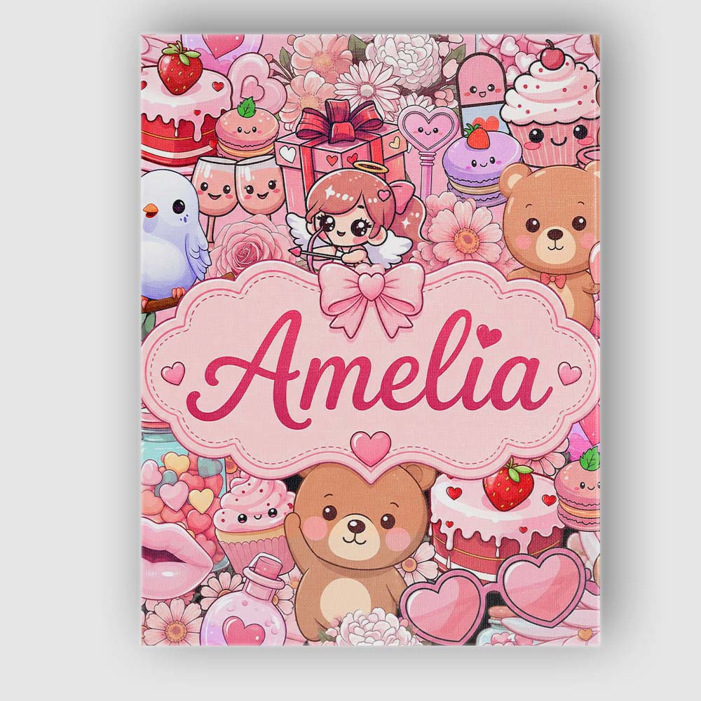Personalised Name Cute Teddy Bears Cakes Custom Unique Gift Idea Elegant Feature Canvas Wall Art Print Decor Picture Ready to Hang