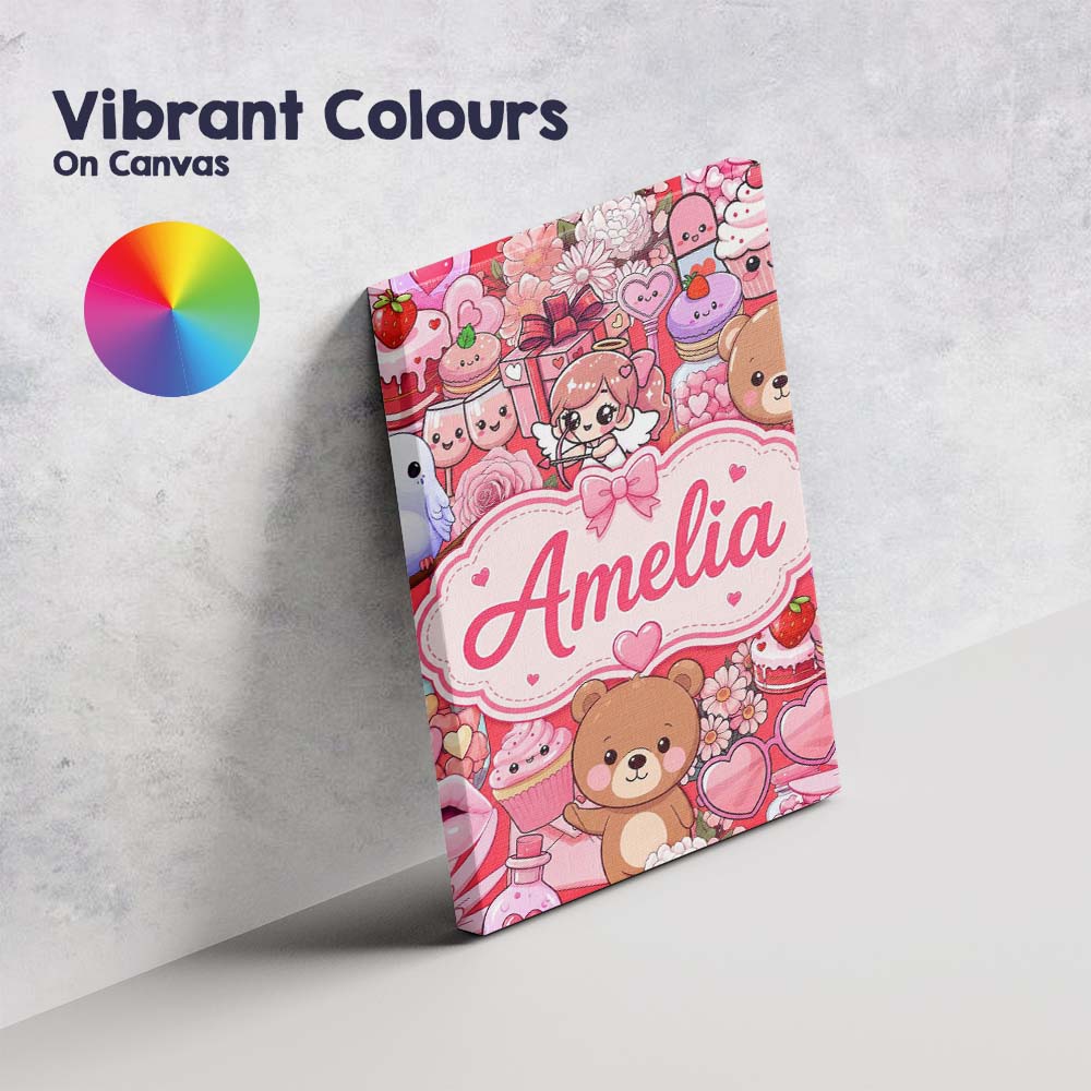 Personalised Name Cute Teddy Bears Cakes Custom Unique Gift Idea Elegant Feature Canvas Wall Art Print Decor Picture Ready to Hang