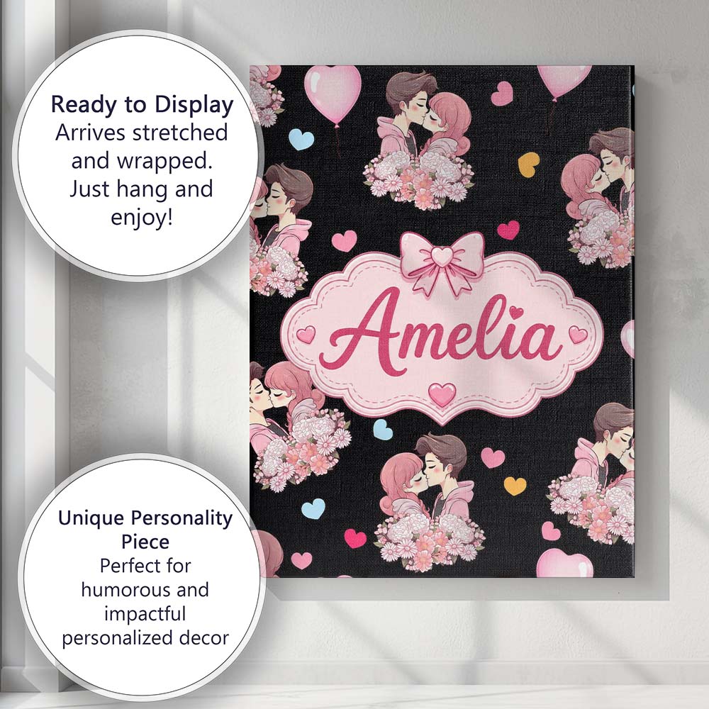 Personalised Name Romantic Couple Kissing Custom Unique Gift Idea Elegant Feature Canvas Wall Art Print Decor Picture Ready to Hang