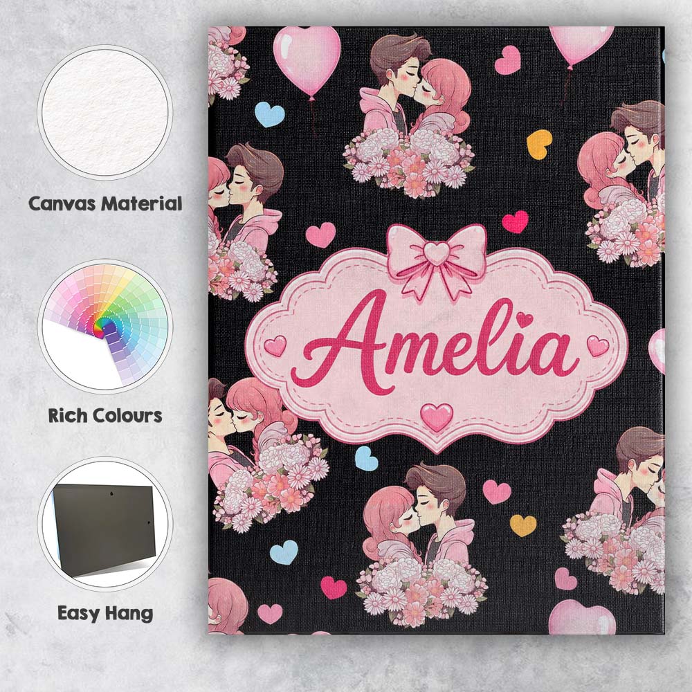 Personalised Name Romantic Couple Kissing Custom Unique Gift Idea Elegant Feature Canvas Wall Art Print Decor Picture Ready to Hang