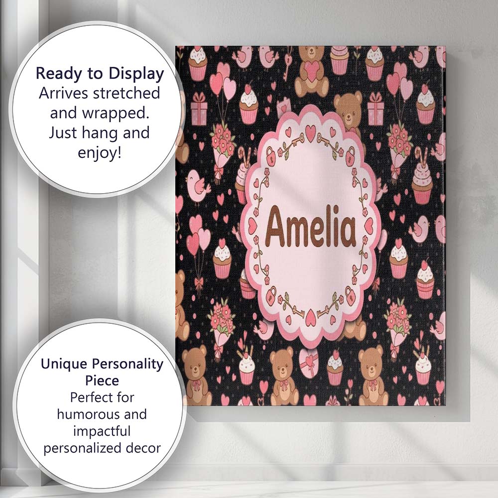 Personalised Name Cute Teddy Bears Gifts Custom Unique Gift Idea Elegant Feature Canvas Wall Art Print Decor Picture Ready to Hang