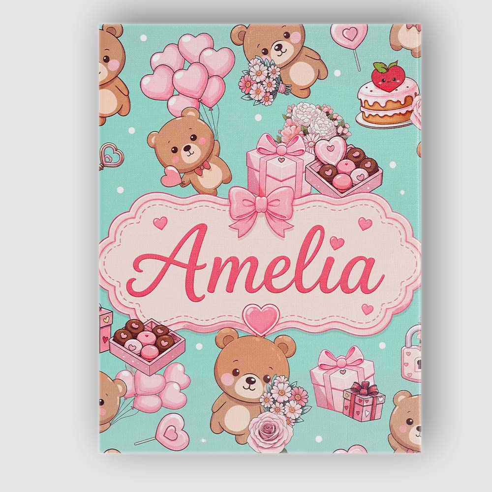 Personalised Name Cute Teddy Bears Gifts Custom Unique Gift Idea Elegant Feature Canvas Wall Art Print Decor Picture Ready to Hang