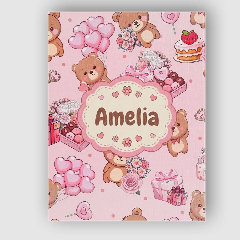 Personalised Name Cute Teddy Bears Gifts Custom Unique Gift Idea Elegant Feature Canvas Wall Art Print Decor Picture Ready to Hang