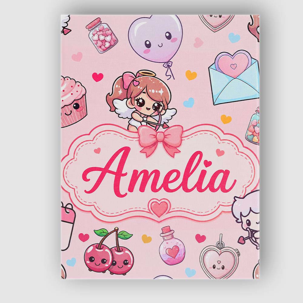Personalised Name Cupid Angels Hearts Custom Modern Room Accent Creative Decorator Style Canvas Wall Art Print Decor Picture Ready to Hang
