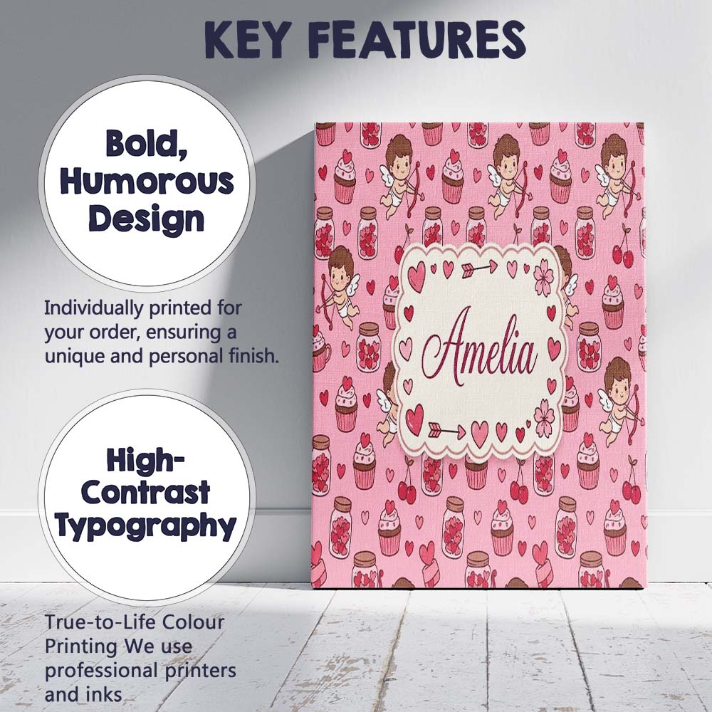 Personalised Name Cupid Angels Hearts Custom Modern Room Accent Creative Decorator Style Canvas Wall Art Print Decor Picture Ready to Hang