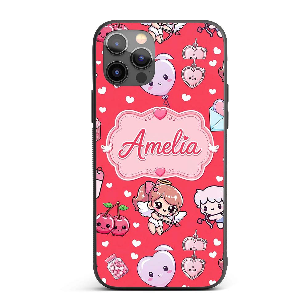 Cupid Angels Hearts Sweets Kawaii Printed Design Custom Name Protective Phone Case Mobile Cover Durable Everyday Smartphone Shock Resistant