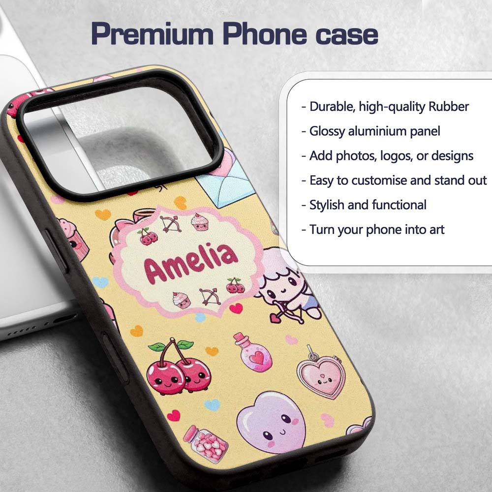 Cute Valentine Bears Cakes Sweets Hearts Kawaii Custom Name Protective Phone Case Mobile Cover Durable Everyday Smartphone Shock Resistant