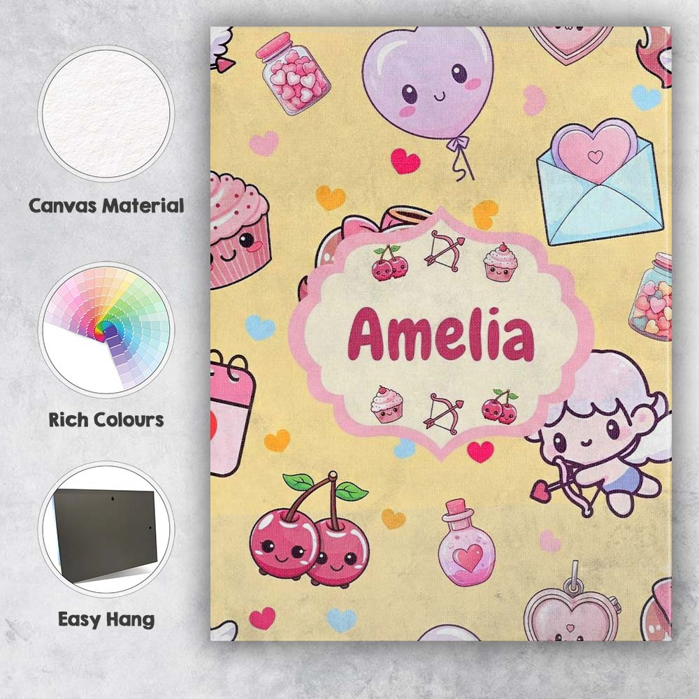 Personalised Name Cute Valentine Bears Custom Modern Room Accent Elegant Feature Canvas Wall Art Print Decor Picture Ready to Hang