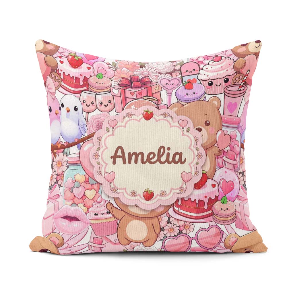 Custom Name Abstract Floral Red Yellow Artistic Seamless Pattern Square Filled Cushion Throw Pillow Sofa Bed Home Decor Zip Washable UK Made