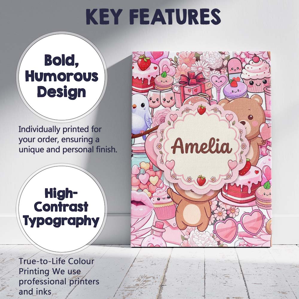 Personalised Name Abstract Floral Red Custom Modern Room Accent Creative Decorator Style Canvas Wall Art Print Decor Picture Ready to Hang