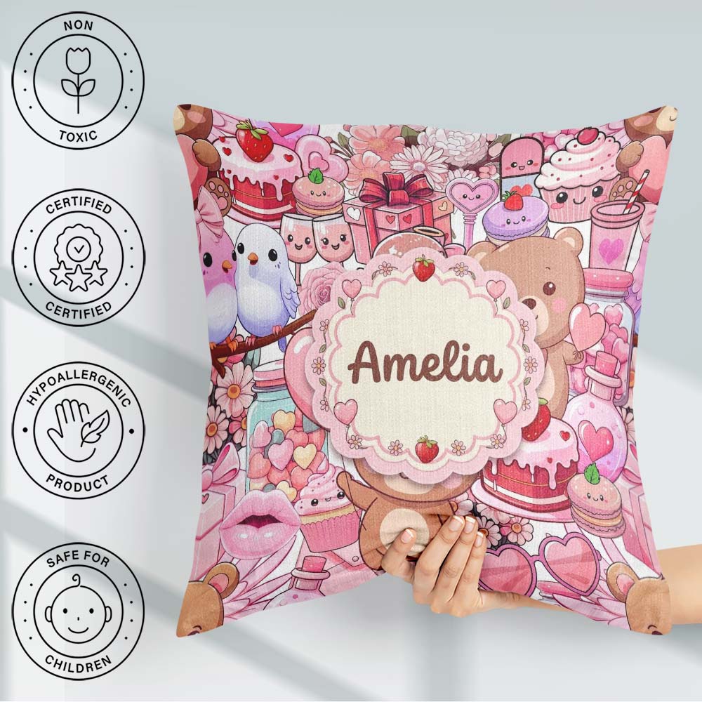 Custom Name Abstract Floral Red Yellow Artistic Seamless Pattern Square Filled Cushion Throw Pillow Sofa Bed Home Decor Zip Washable UK Made