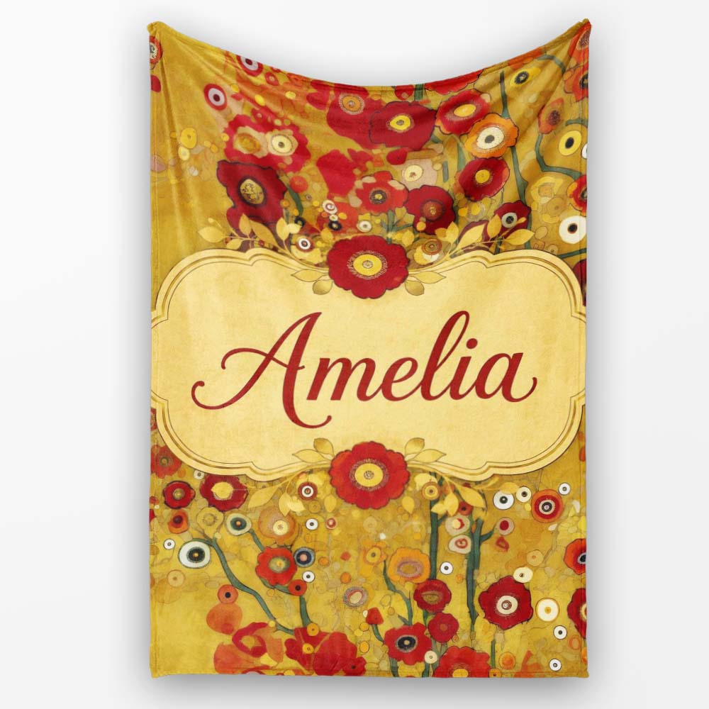 Abstract Circular Floral Yellow Artistic Modern Seamless Pattern Personalised Custom Name Super Soft Fleece Blanket Bed Sofa Throw