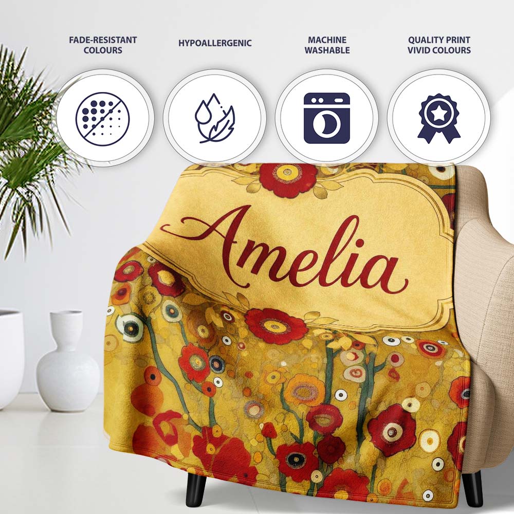 Abstract Circular Floral Yellow Artistic Modern Seamless Pattern Personalised Custom Name Super Soft Fleece Blanket Bed Sofa Throw