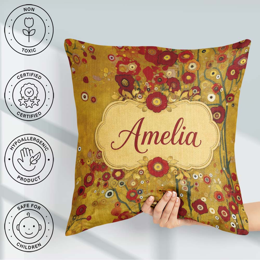 Custom Name Abstract Circular Floral Artistic Seamless Pattern Square Filled Cushion Throw Pillow Sofa Bed Home Decor Zip Washable UK Made