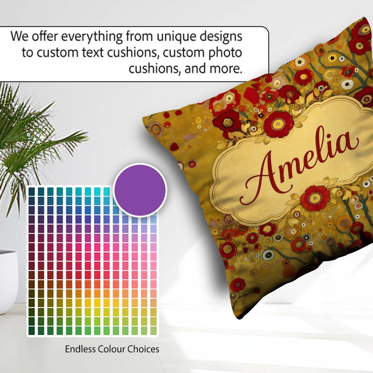 Custom Name Abstract Circular Floral Artistic Seamless Pattern Square Filled Cushion Throw Pillow Sofa Bed Home Decor Zip Washable UK Made