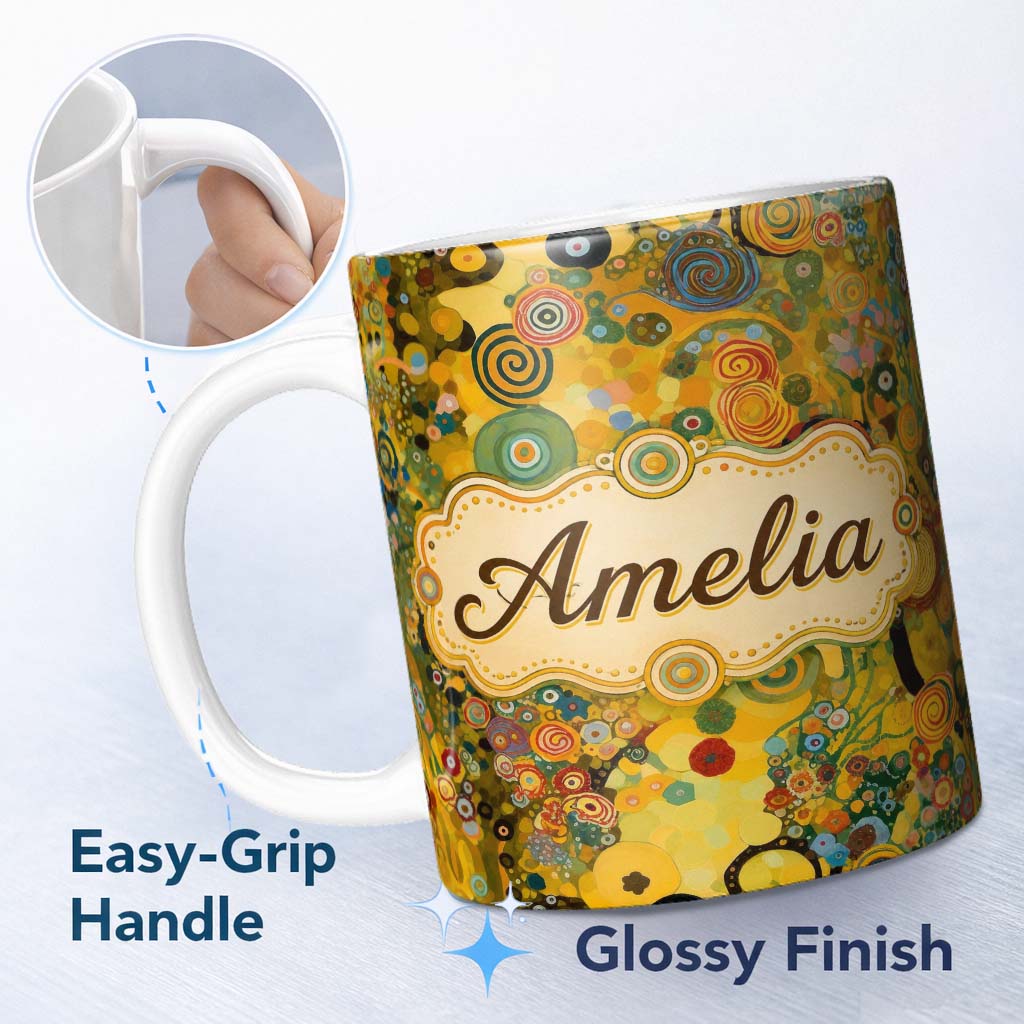 Personalized Custom Name Abstract Colorful Floral Garden Artistic Modern Seamless Pattern 11oz Ceramic Coffee Tea Mug White Large Handle