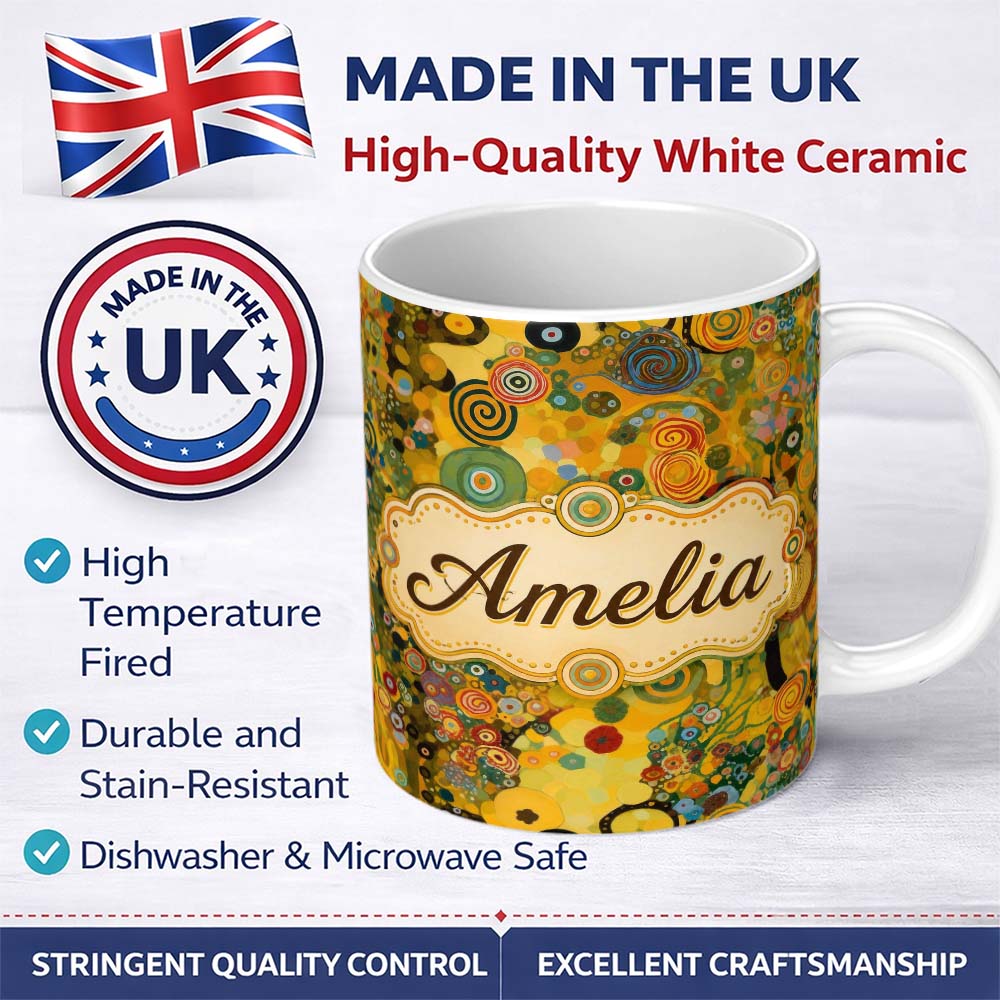 Personalized Custom Name Abstract Colorful Floral Garden Artistic Modern Seamless Pattern 11oz Ceramic Coffee Tea Mug White Large Handle