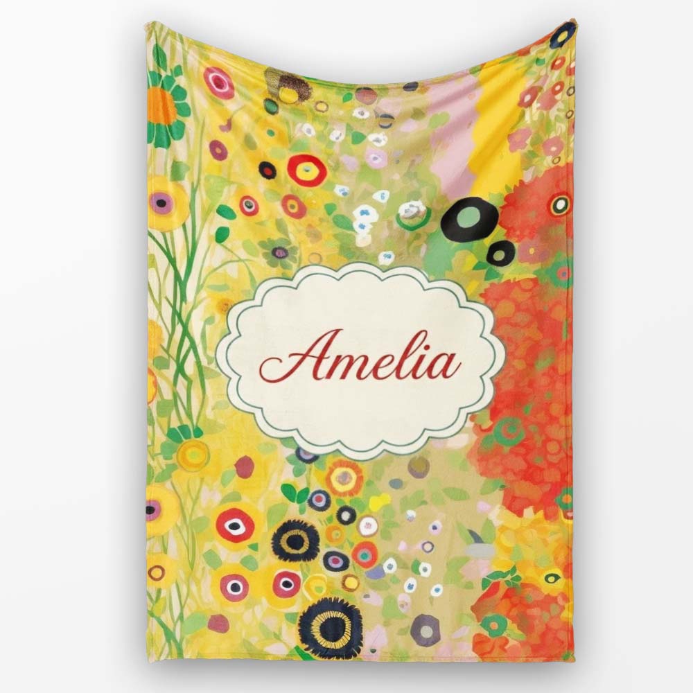 Abstract Golden Floral Ornamental Artistic Seamless Pattern Name Personalised Custom Name Super Soft Fleece Blanket Bed Sofa Throw