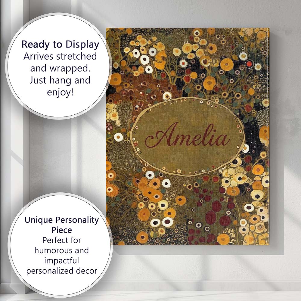 Personalised Name Abstract Golden Brown Custom Modern Room Accent Elegant Feature Canvas Wall Art Print Decor Picture Ready to Hang