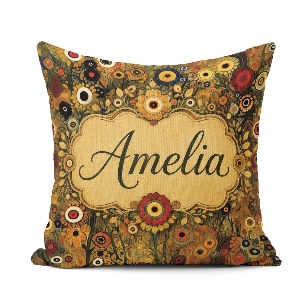 Custom Name Abstract Floral Circles Pattern Earth Tones Artistic Square Filled Cushion Throw Pillow Sofa Bed Home Decor Zip Washable UK Made
