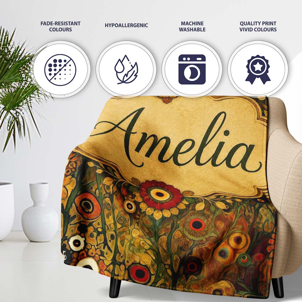 Abstract Floral Circles Pattern Warm Earth Tones Artistic Seamless Personalised Custom Name Super Soft Fleece Blanket Bed Sofa Throw