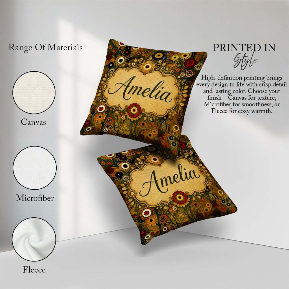 Custom Name Abstract Floral Circles Pattern Earth Tones Artistic Square Filled Cushion Throw Pillow Sofa Bed Home Decor Zip Washable UK Made