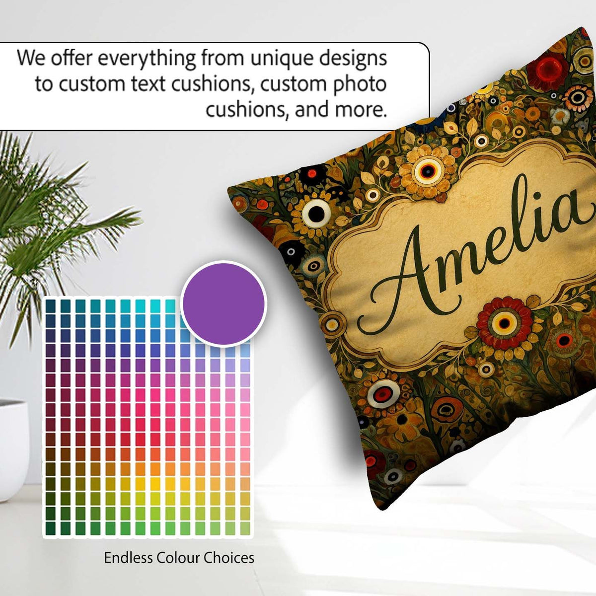 Custom Name Abstract Floral Circles Pattern Earth Tones Artistic Square Filled Cushion Throw Pillow Sofa Bed Home Decor Zip Washable UK Made