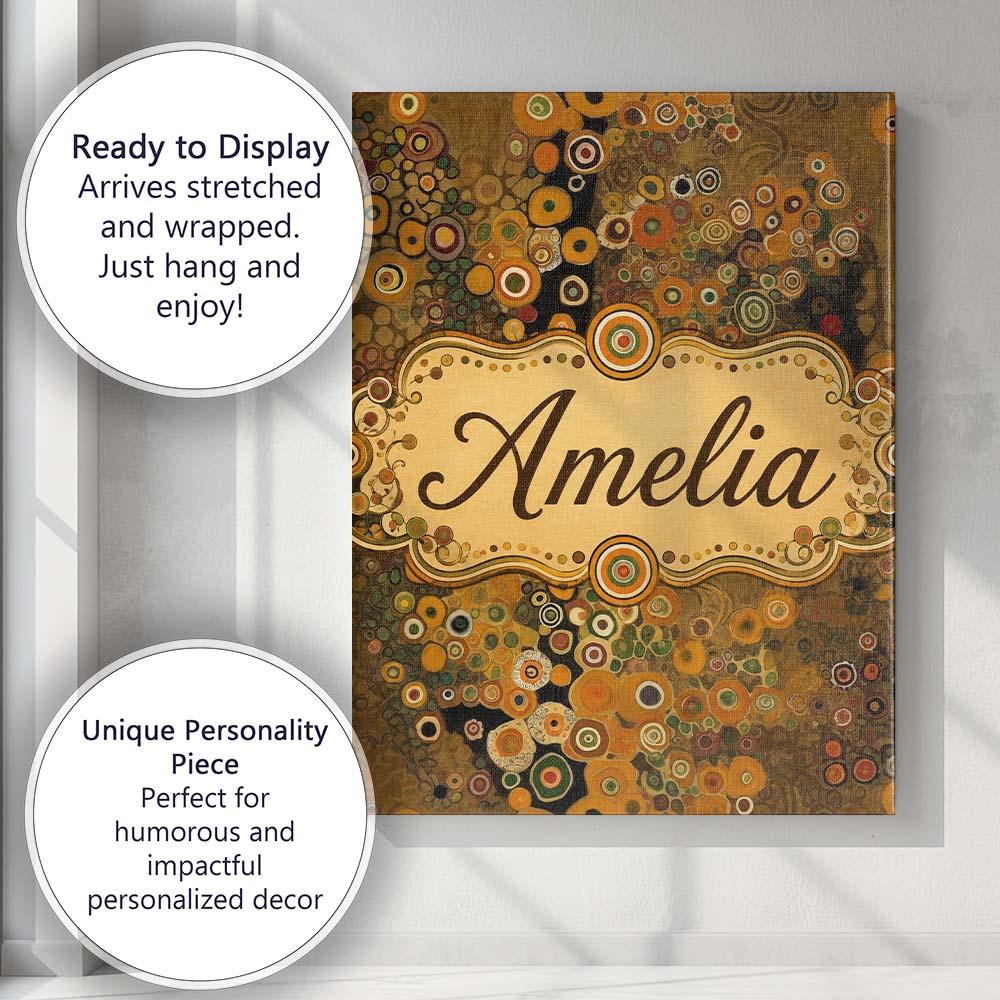 Personalised Name Golden Abstract Mosaic Custom Unique Gift Idea Elegant Feature Canvas Wall Art Print Decor Picture Ready to Hang