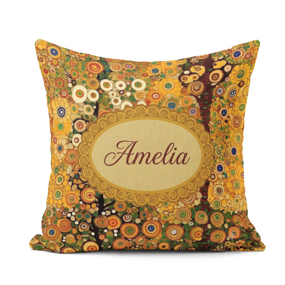 Custom Name Vibrant Circular Floral Pattern Bold Yellow Artistic Square Filled Cushion Throw Pillow Sofa Bed Home Decor Zip Washable UK Made