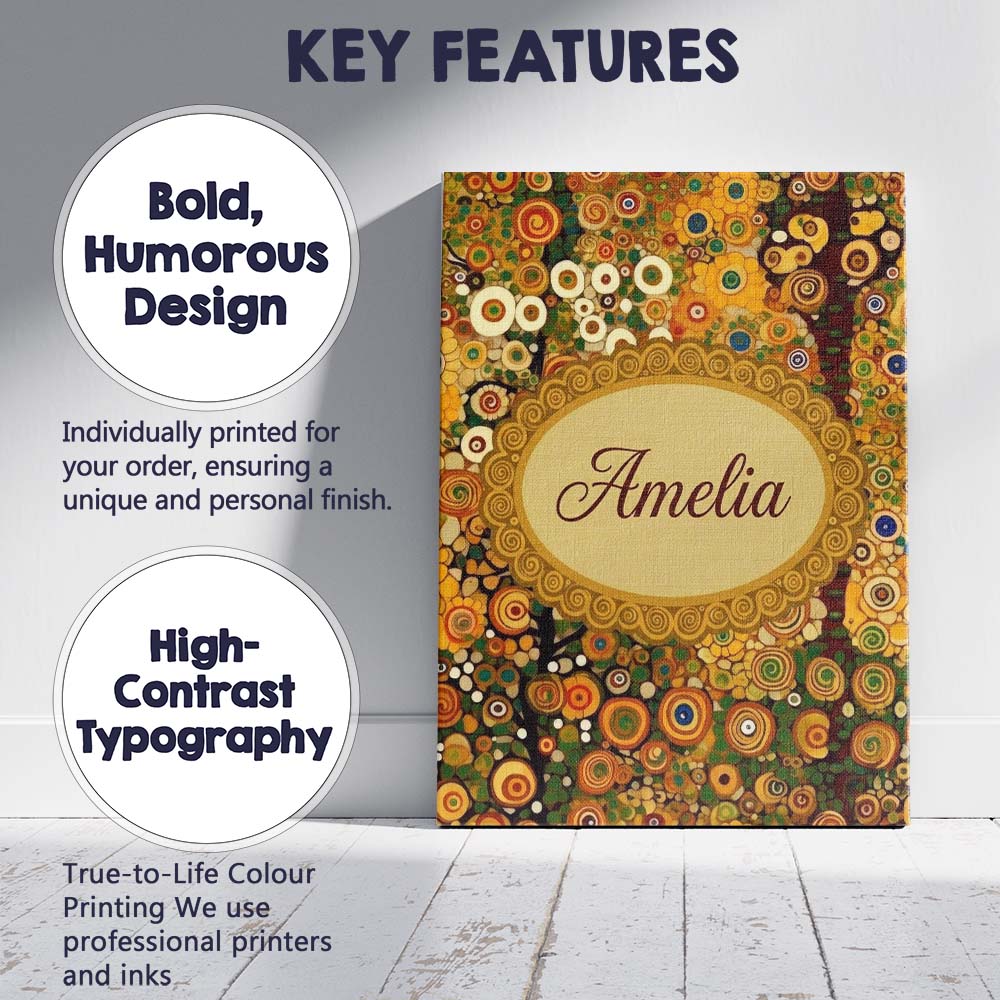 Personalised Name Vibrant Circular Floral Custom Unique Gift Idea Elegant Feature Canvas Wall Art Print Decor Picture Ready to Hang