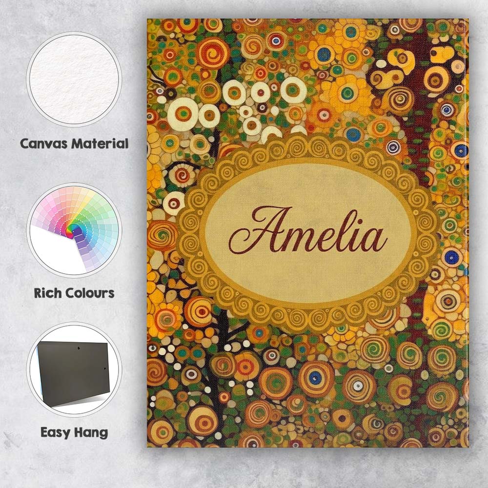 Personalised Name Vibrant Circular Floral Custom Unique Gift Idea Elegant Feature Canvas Wall Art Print Decor Picture Ready to Hang
