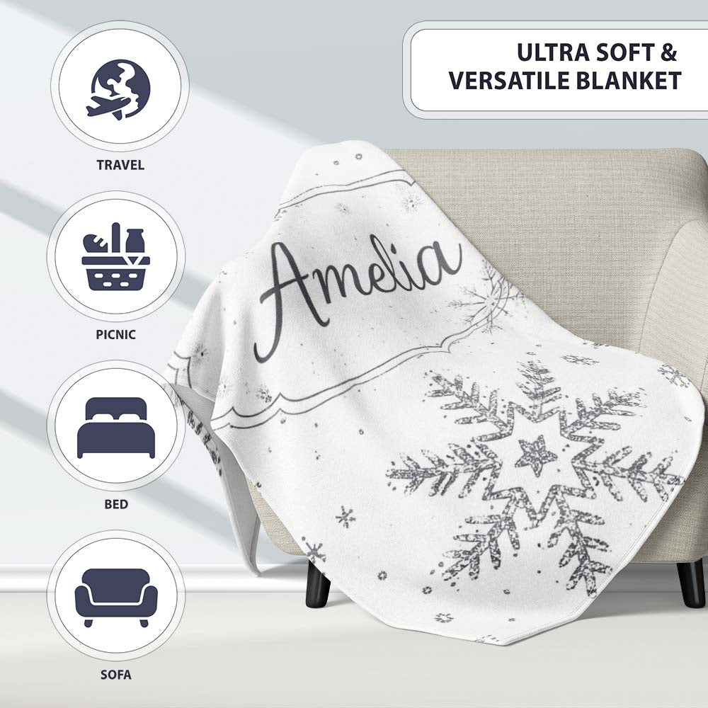 Black Snowflake Sketch Pattern on White Seamless Cute Unique Gift Personalised Custom Name Super Soft Fleece Blanket Bed Sofa Throw