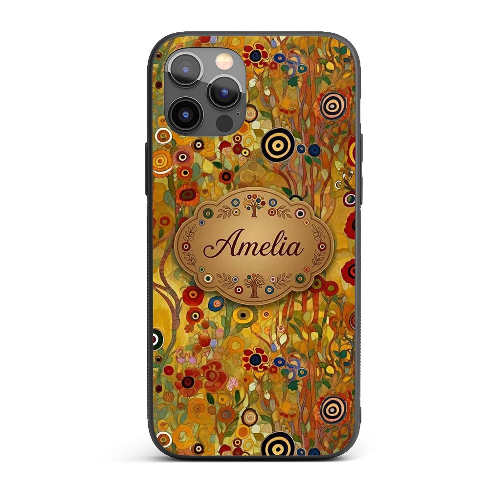 Whimsical Floral Circles Tall Stems Abstract Custom Name Protective Phone Case Mobile Cover Durable Everyday Smartphone Shock Resistant