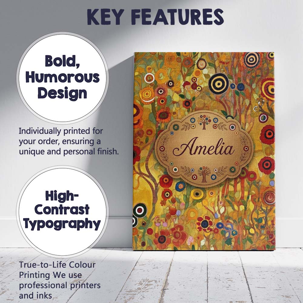 Personalised Name Whimsical Floral Circles Custom Unique Gift Idea Elegant Feature Canvas Wall Art Print Decor Picture Ready to Hang