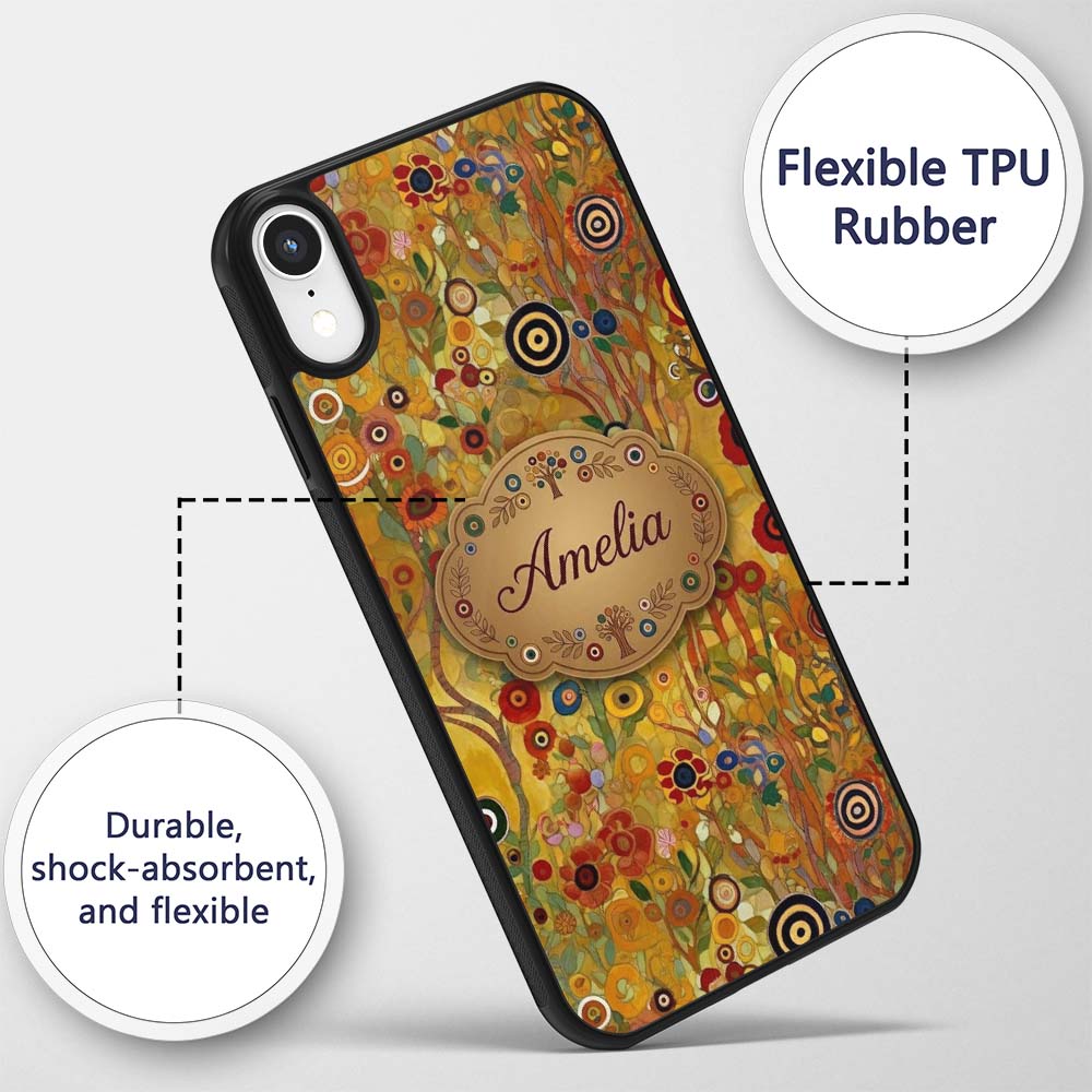 Whimsical Floral Circles Tall Stems Abstract Custom Name Protective Phone Case Mobile Cover Durable Everyday Smartphone Shock Resistant