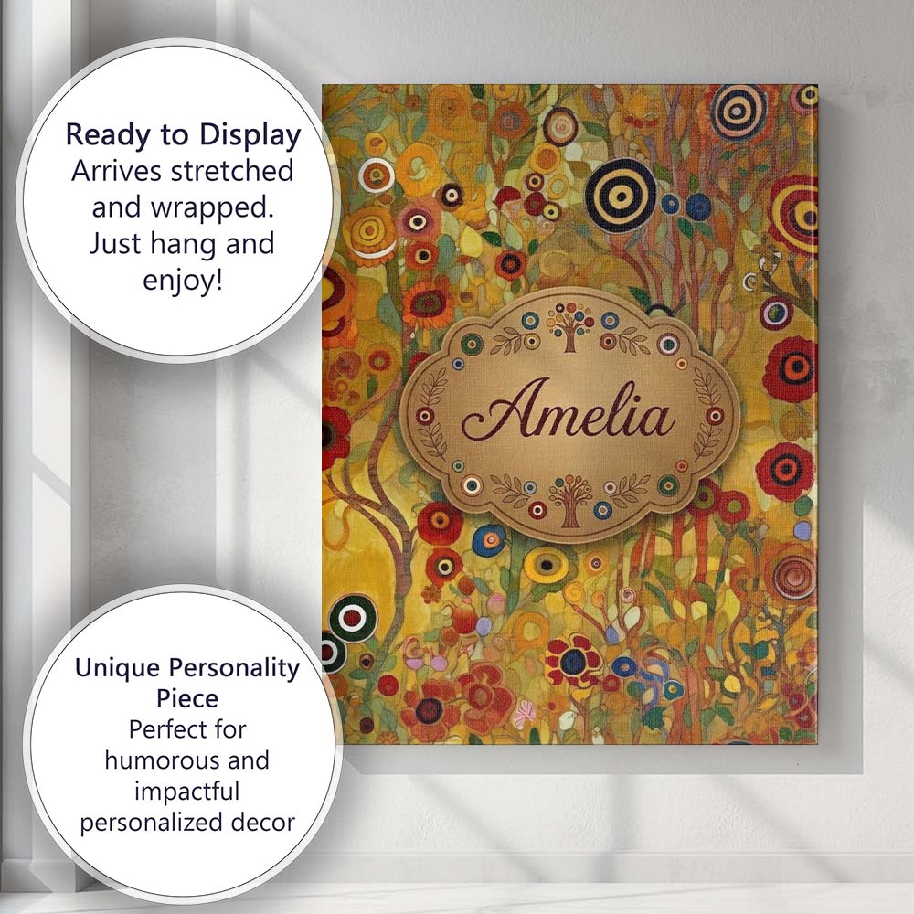 Personalised Name Whimsical Floral Circles Custom Unique Gift Idea Elegant Feature Canvas Wall Art Print Decor Picture Ready to Hang
