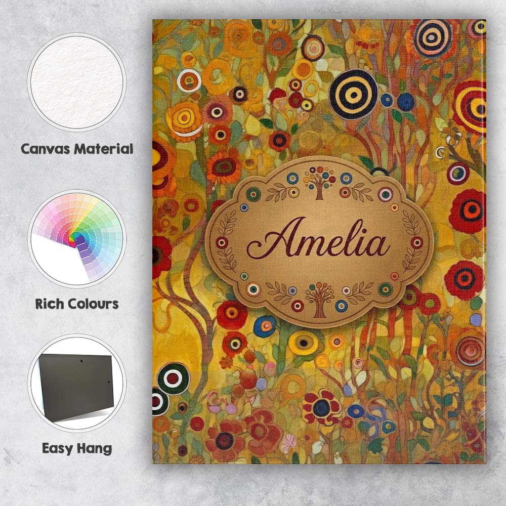 Personalised Name Whimsical Floral Circles Custom Unique Gift Idea Elegant Feature Canvas Wall Art Print Decor Picture Ready to Hang