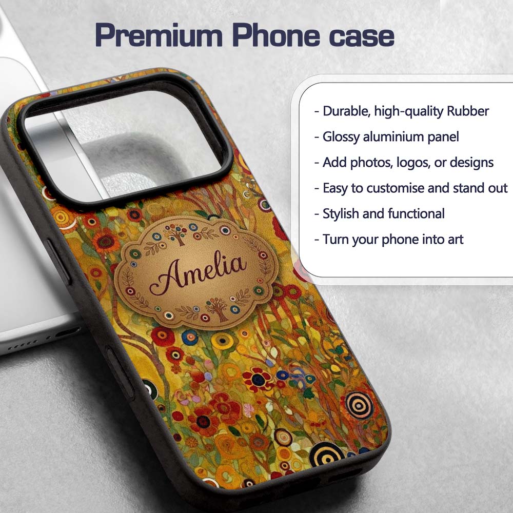 Whimsical Floral Circles Tall Stems Abstract Custom Name Protective Phone Case Mobile Cover Durable Everyday Smartphone Shock Resistant