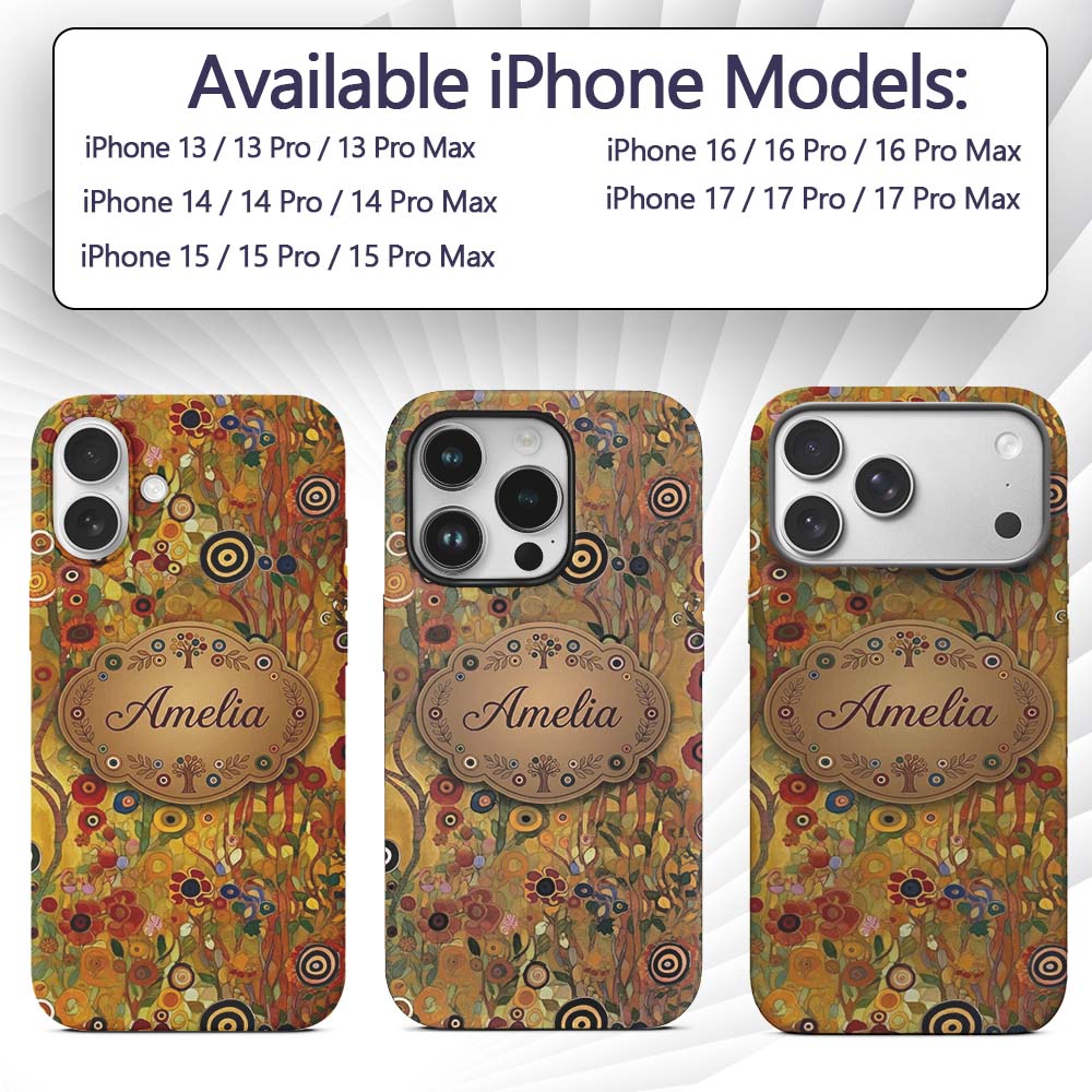 Whimsical Floral Circles Tall Stems Abstract Custom Name Protective Phone Case Mobile Cover Durable Everyday Smartphone Shock Resistant