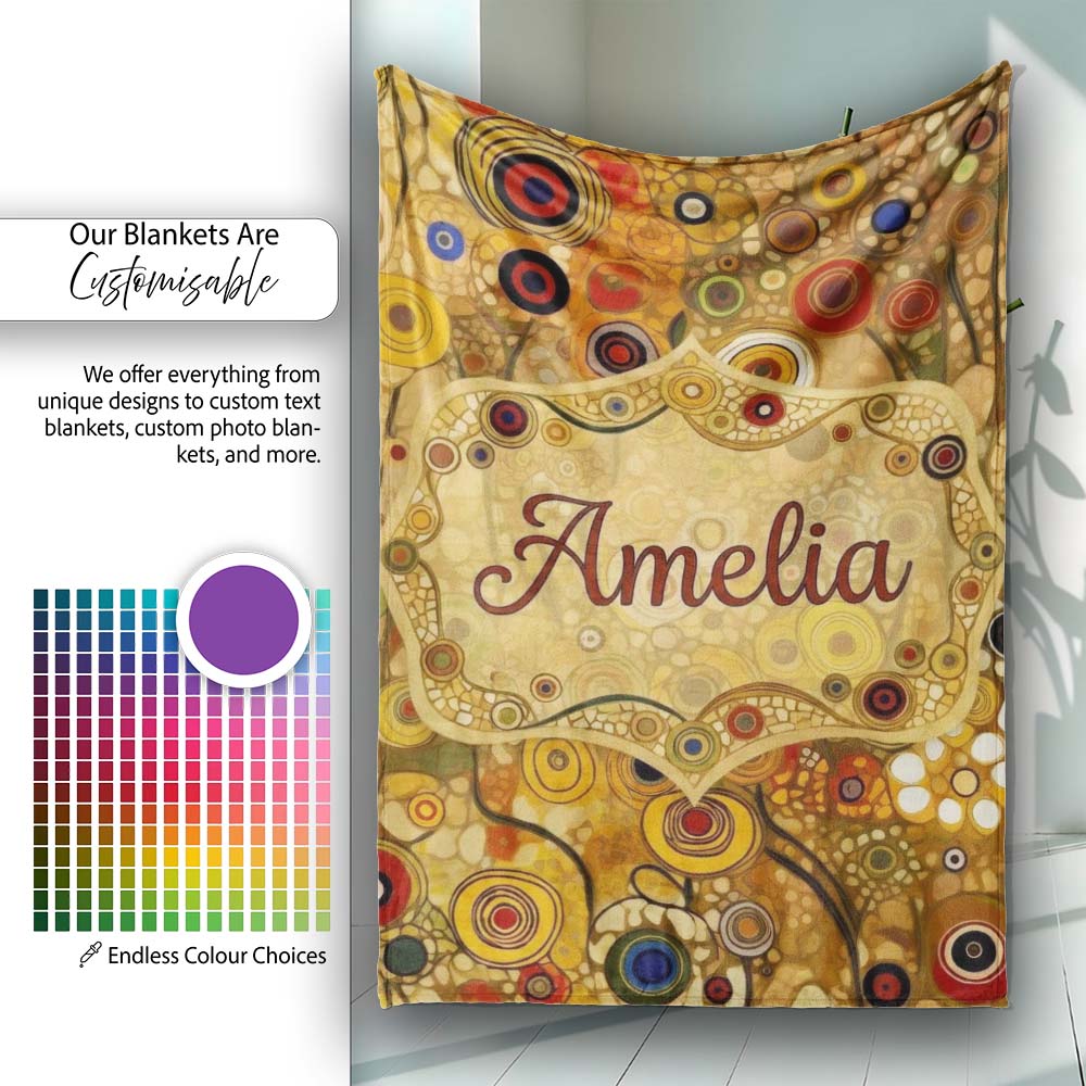 Soft Neutral Abstract Circle Mosaic Organic Shapes Seamless Pattern Personalised Custom Name Super Soft Fleece Blanket Bed Sofa Throw