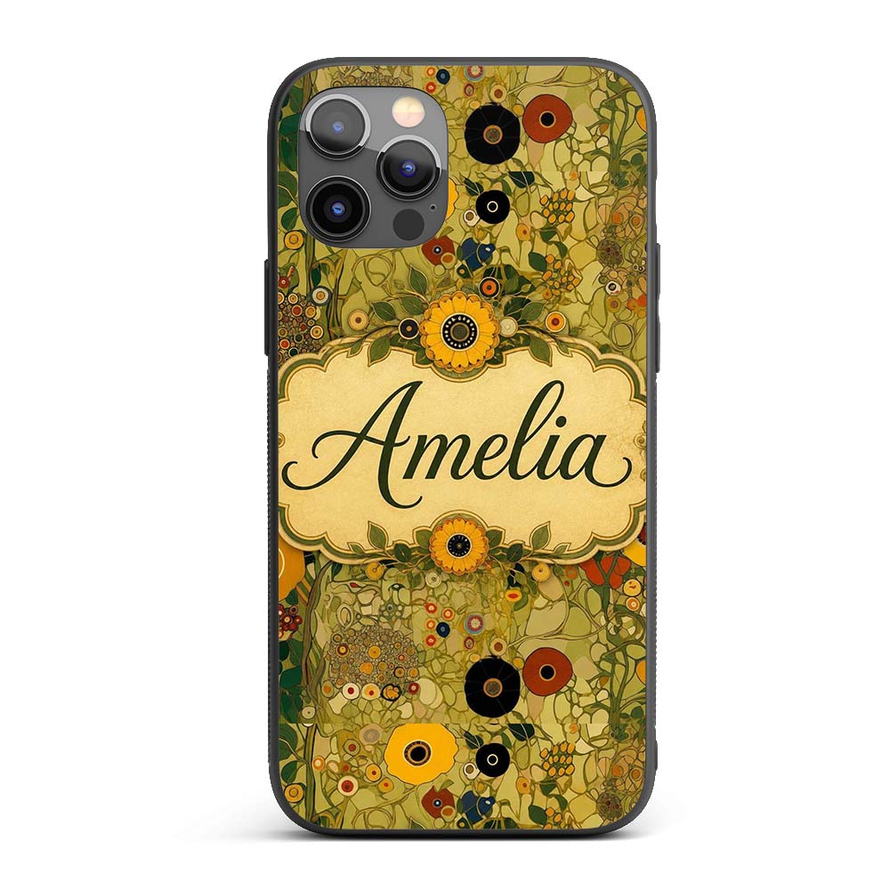 Minimal Botanical Floral Line Art Soft Yellow Custom Name Protective Phone Case Mobile Cover Durable Everyday Smartphone Shock Resistant