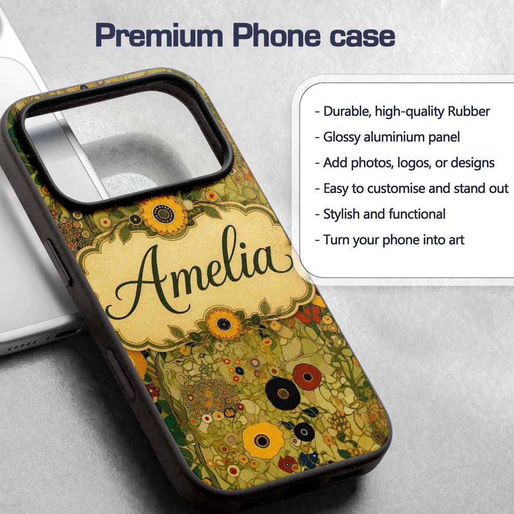 Minimal Botanical Floral Line Art Soft Yellow Custom Name Protective Phone Case Mobile Cover Durable Everyday Smartphone Shock Resistant