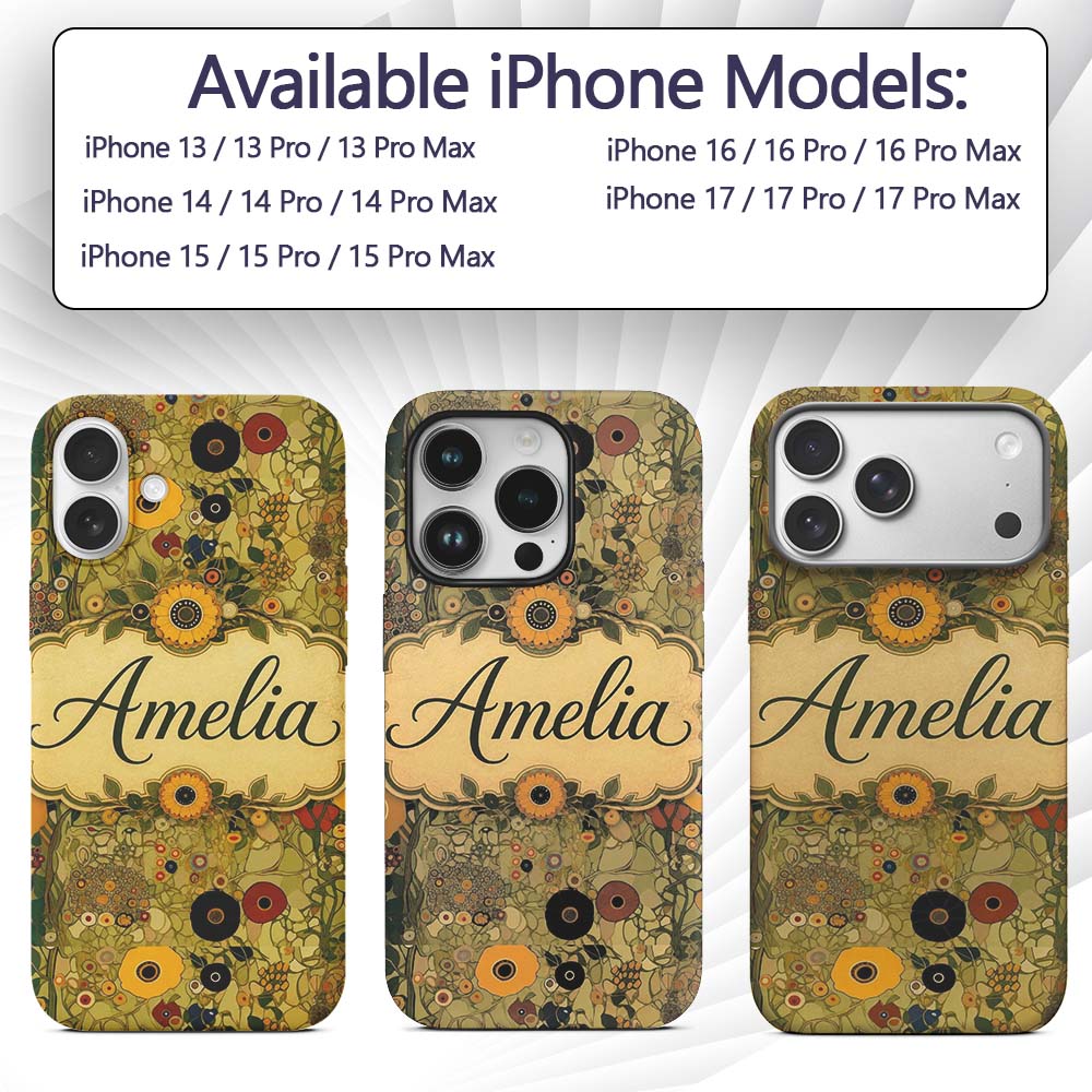 Minimal Botanical Floral Line Art Soft Yellow Custom Name Protective Phone Case Mobile Cover Durable Everyday Smartphone Shock Resistant
