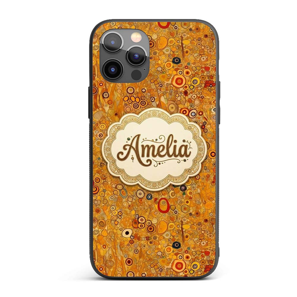 Warm Amber Abstract Circle Texture Dense Pattern Custom Name Protective Phone Case Mobile Cover Durable Everyday Smartphone Shock Resistant