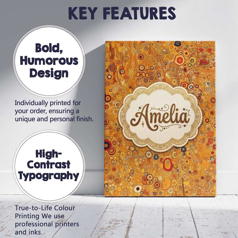 Personalised Name Warm Amber Abstract Custom Modern Room Accent Creative Decorator Style Canvas Wall Art Print Decor Picture Ready to Hang